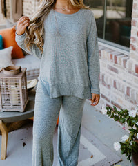 BRUSHED KNIT LONG SLEEVE TOP AND PANT SET