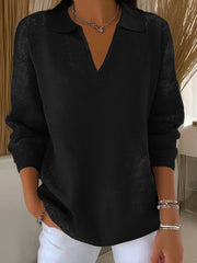 Women's Lapel Long Sleeve Solid Color Casual Sweater