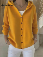 Women Cotton Plain Long Sleeve Comfy Casual Cardigan