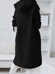 Solid Zipper Drawstring Midi Hooded Jacket