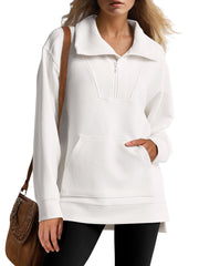 Women's Oversized High Neck Half Zip Knit Sweatshirt (Buy 2 Free Shipping)
