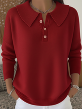 Women's Peter Pan Button Solid Color Sweater Top