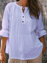 Casual Loose Fashion Long Sleeve Bamboo Solid Color Retro Round Neck Pullover