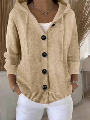 Women's Casual Hooded Long Sleeve Button Cardigan Sweater