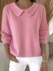 Women Plain Spring/Fall Casual Long Sleeve Shawl Collar Cotton Sweater