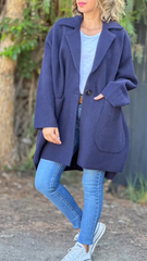 Women's Solid Casual Cashmere Large Pocket Coat