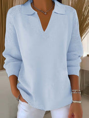 Women's Lapel Long Sleeve Solid Color Casual Sweater