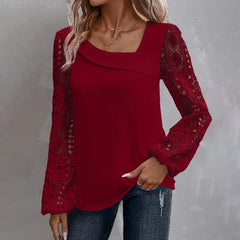 Solid Fashion Blouse Elegant Hollow Lace Blouse