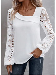 Solid Fashion Blouse Elegant Hollow Lace Blouse
