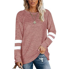 Women's Ladies Long Sleeve Solid Color Patchwork Round Neck Casual Printed T-shirt Top