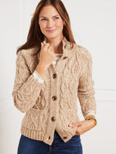 TALBOTS Marl Cable Knit Mockneck Cardigan