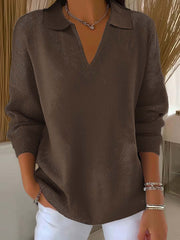 Women's Lapel Long Sleeve Solid Color Casual Sweater