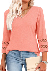 2025 Women's Trendy V-Neck T-Shirt with 3/4 Sleeves - Stylish & Comfortable Top