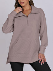 Women's Oversized High Neck Half Zip Knit Sweatshirt (Buy 2 Free Shipping)