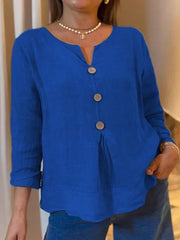 Women's Long Sleeve V-Neck Solid Color Notch Collar Shirt Casual Button-Down Shirt Top