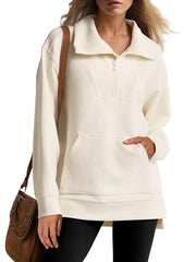 Women's Oversized High Neck Half Zip Knit Sweatshirt (Buy 2 Free Shipping)