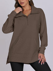 Women's Oversized High Neck Half Zip Knit Sweatshirt (Buy 2 Free Shipping)