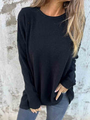 Fall Crew Neck Cotton Sweater Top
