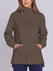 Women's Oversized High Neck Half Zip Knit Sweatshirt (Buy 2 Free Shipping)