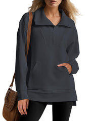 Women's Oversized High Neck Half Zip Knit Sweatshirt (Buy 2 Free Shipping)