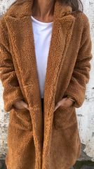 Cashmere Fluffy Long Sleeve Lapel Women's Plush Top Long Coat