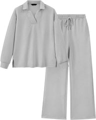 ✨Women 2 Piece Outfit Lapel V Neck Lounge Sets Pockets