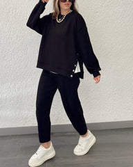 Button Split sweater & Pants set