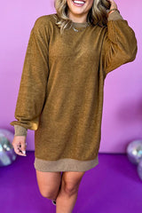 Crew Neck Drop Shoulder Long Sleeve Dress