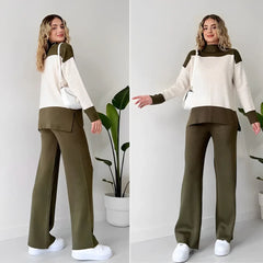 Long Sleeves Two piece Panel Knitted Suit Set