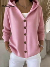 Women Cotton Plain Long Sleeve Comfy Casual Cardigan