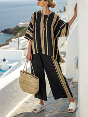 Women Summer Loose Striped Pants Suit