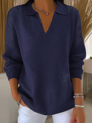 Women's Lapel Long Sleeve Solid Color Casual Sweater