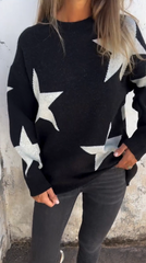 Star Round Neck Long Sleeve Sweater