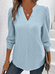 Casual Plain V Neck Long Sleeve T-shirt