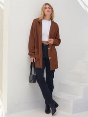 Women's Long Sleeve Button Lapel Oversized Cardigan