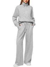 2024 Oversized Half Zip Sweatshirt Wide Leg Sweatpant Set Sweatsuit Tracksuit