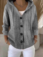 Women's Casual Hooded Long Sleeve Button Cardigan Sweater
