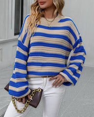 Striped Sweater Women Knitted Crew Neck Pullover Sweater