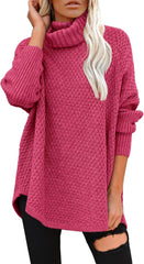 Women's Oversized Turtleneck Long Sleeve Casual Pullover Knit Tunic Sweater
