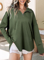 Women's Long Sleeve Half Zipper Pocket Sweatshirt Pullover -Buy 2 Free Shipping