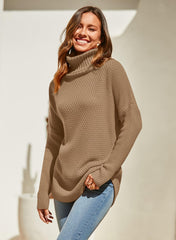 Women's Oversized Turtleneck Long Sleeve Casual Pullover Knit Tunic Sweater