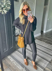 Women's Oversized Turtleneck Long Sleeve Casual Pullover Knit Tunic Sweater