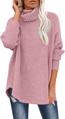 Women's Oversized Turtleneck Long Sleeve Casual Pullover Knit Tunic Sweater