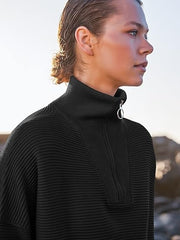 2024 Fall Quarter Zip Oversized Casual Loose Rib Knit Cozy Pullover