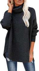 Women's Oversized Turtleneck Long Sleeve Casual Pullover Knit Tunic Sweater
