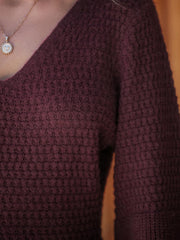 Honeycomb Knit V-Neck Mini Sweater Dress