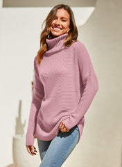 Women's Oversized Turtleneck Long Sleeve Casual Pullover Knit Tunic Sweater