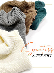 Women's Oversized Turtleneck Long Sleeve Casual Pullover Knit Tunic Sweater