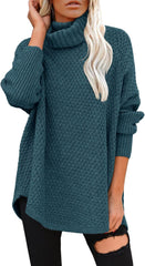 Women's Oversized Turtleneck Long Sleeve Casual Pullover Knit Tunic Sweater
