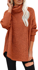 Women's Oversized Turtleneck Long Sleeve Casual Pullover Knit Tunic Sweater